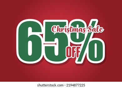 Christmas sales 65 on red background. Price labele sale promotion market discount percent. business shop
