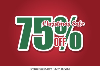 Christmas sales 75 on red background. Price labele sale promotion market discount percent. tag clearance