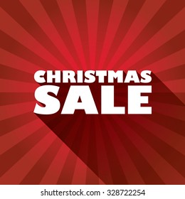 Christmas sales banner template with message and long shadow typography on red background. Holiday sale poster. Eps10 vector illustration.