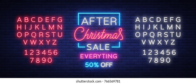 Christmas sales, neon sign, advertising bright festive discounts. New Year card sale, light banner. Xmas Winter Discounts, Flyer Flyer for your projects. Vector illustration. Editing text neon sign. Christmas sales, neon sign, advertising bright festive discounts. New Year card sale, light banner. Xmas Winter Discounts, Flyer Flyer for your projects. Vector illustration. Editing text neon sign.