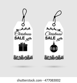 Christmas sales tags. Vector illustration flat design. Santa Claus in a sleigh.