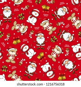 Christmas Santa and Bear Seamless Pattern cartoon Illustration