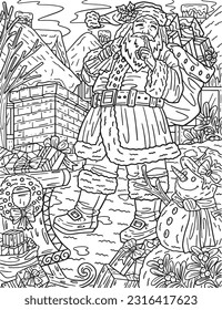 Christmas Santa Beside Chimney Adults Coloring