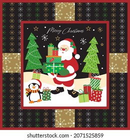 Christmas santa with black background for christmas card, gift bag or box design