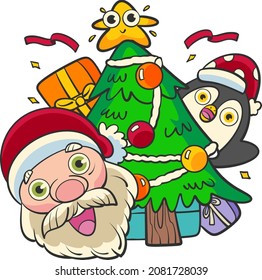 Christmas santa character penguin vector