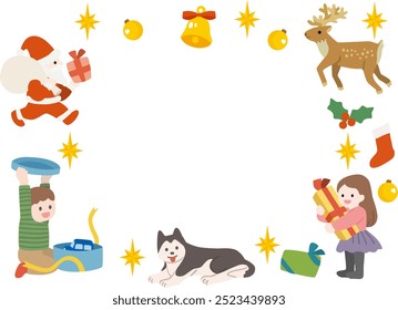 Christmas Santa and children vector frame