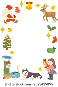 Christmas Santa and children vector frame
