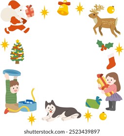 Christmas Santa and children vector frame