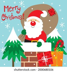 Christmas santa and chimney for christmas greeting card, gift bag and box design