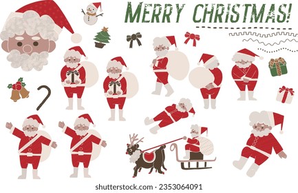 Christmas Santa Claus and accessories set illustration