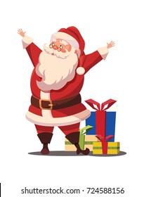 Christmas Santa Claus  with arms wide open and gifts