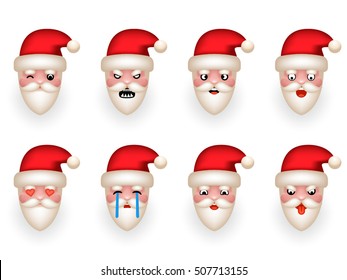 Christmas Santa Claus Avatar Smile Emoticon Icons Set Isolated Cartoon Design Vector Illustration