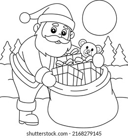 Christmas Santa Claus With Bag Coloring Page 