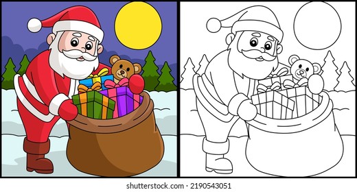 Christmas Santa Claus With Bag Coloring Page 