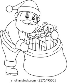 Christmas Santa Claus With Bag Isolated Coloring 