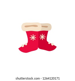 Christmas Santa Claus boots single flat icon. Vector illustration isolated on white background. Xmas decoration in cartoon style. Traditional christmas element of holiday