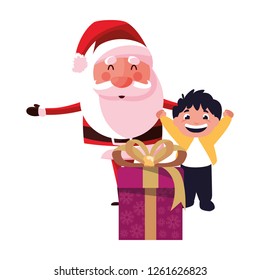 christmas santa claus with boy and gift box