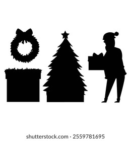 Christmas Santa Claus Bundle of Scenes with Silhouettes