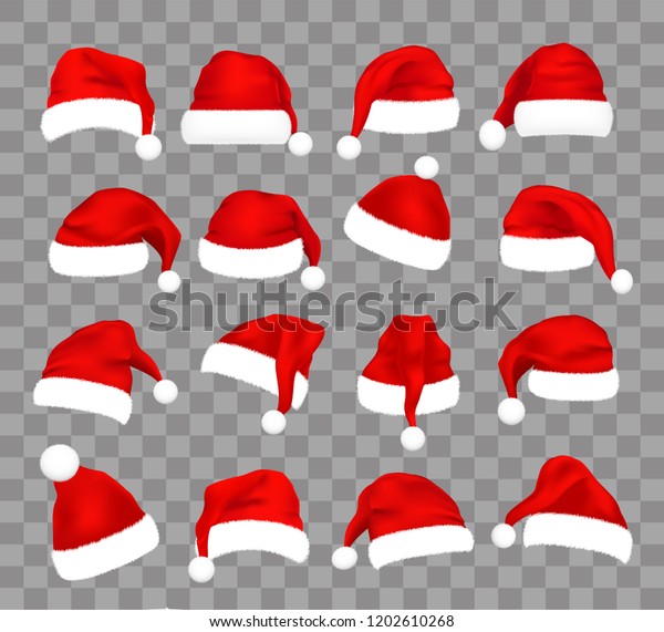 クリスマスサンタクロースの帽子セット ベクターイラスト 透明な背景に クリスマスのお祝いのカード ウェブ 印刷 バナーなどに使用するリアルなサンタの 帽子 のベクター画像素材 ロイヤリティフリー