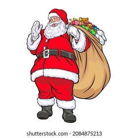 christmas Santa Claus with carry gift box merry christmas  pop art comics style.