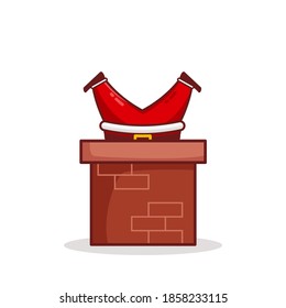 Christmas Santa Claus Cartoon Character Stuck In The Chimney Flat Design Vector Illustration