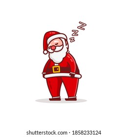 Christmas Santa Claus Cartoon Character Sleeping while Standing. Flat Design Vector Illustration