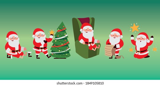 christmas santa claus cartoon different activities set icons vector illustration