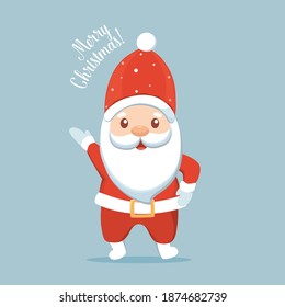 Christmas Santa Claus Cartoon. Merry Christmas and happy new year greeting card. Vector Illustration.