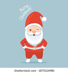 Christmas Santa Claus Cartoon. Merry Christmas and happy new year greeting card. Vector Illustration