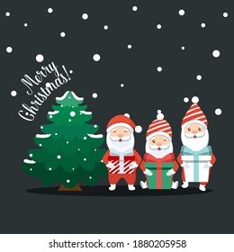 Christmas Santa Claus Cartoon. Merry Christmas and happy new year greeting card. Vector Illustration