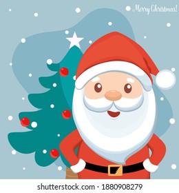 Christmas Santa Claus Cartoon. Merry Christmas and happy new year greeting card. Vector Illustration