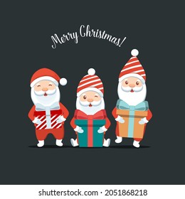 Christmas Santa Claus Cartoon. Merry Christmas and happy new year greeting card. Vector Illustration