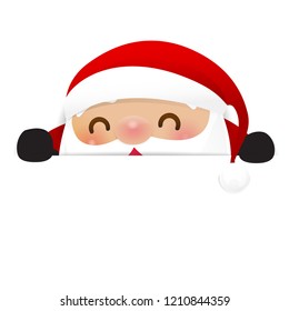 Christmas Santa claus cartoon smile and hiding behind blank paper with copy space vector illustration 