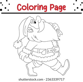 Christmas Santa Claus character coloring page for kids. Vector black and white illustration on white background.