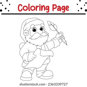 Christmas Santa Claus character coloring page for kids. Vector black and white illustration on white background.