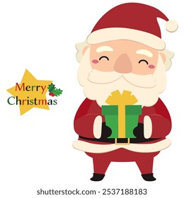 Christmas Santa Claus character illustration smiling and holding a gift