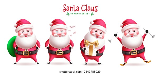 Christmas santa claus characters vector set design. Santa claus character for holiday season christmas and new year celebration. Vector illustration cartoon santa collection. 
