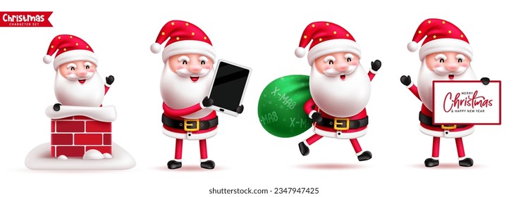 Christmas santa claus characters vector set design. Santa claus character in standing cute and happy collection for holiday season decoration. Vector illustration santa cartoon character collection.
