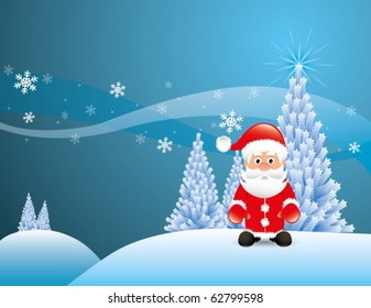 Christmas Santa Claus and christmass trees vector illustration