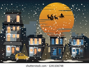 Christmas and Santa Claus in city vector illustration