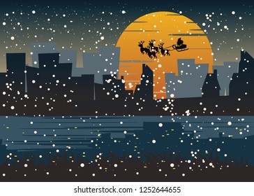Christmas and Santa Claus in city vector illustration