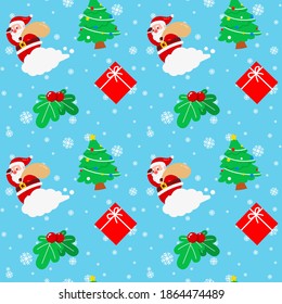 Christmas Santa Claus Cloud Tree Cherry Gift Box Blue Pattern For Wrapping Paper Illustration