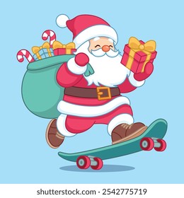Christmas Santa Claus Delivering Presents On Skate Board