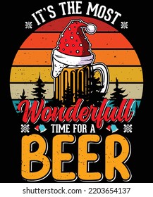 Christmas Santa Claus Drinking Beer Wonderful Time t-shirt design.