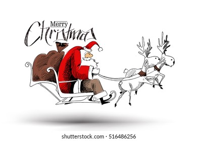 Christmas Santa Claus Driving in a Sledge, Merry Christmas Vector