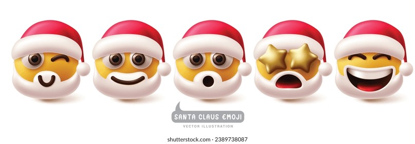 Christmas santa claus emoji character vector set. Christmas santa claus emojis and emoticon with red hat and beard costume for xmas holiday season characters. Vector illustration santa claus emojis co