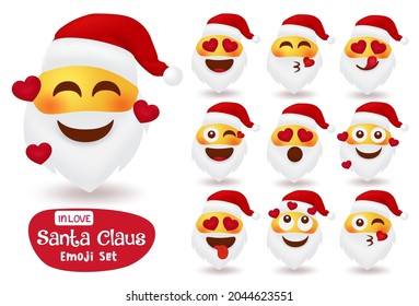 Christmas santa claus emoji characters set. Santa emojis inlove collection isolated in white background for xmas holiday season design. Vector illustration.
