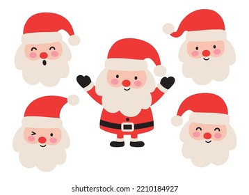 Christmas Santa Claus faces and full body vector illustration.
