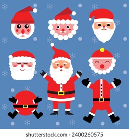 Christmas Santa Claus faces and full body with various collection. isolated vector. 