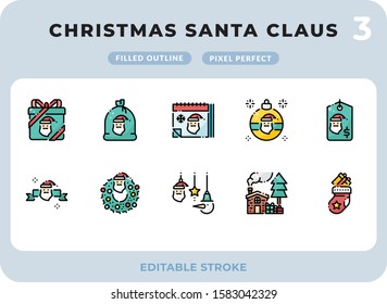 Christmas Santa Claus Filled Icons Pack for UI. Editable Stroke. Pixel perfect thin line vector icon set for web design and website application.